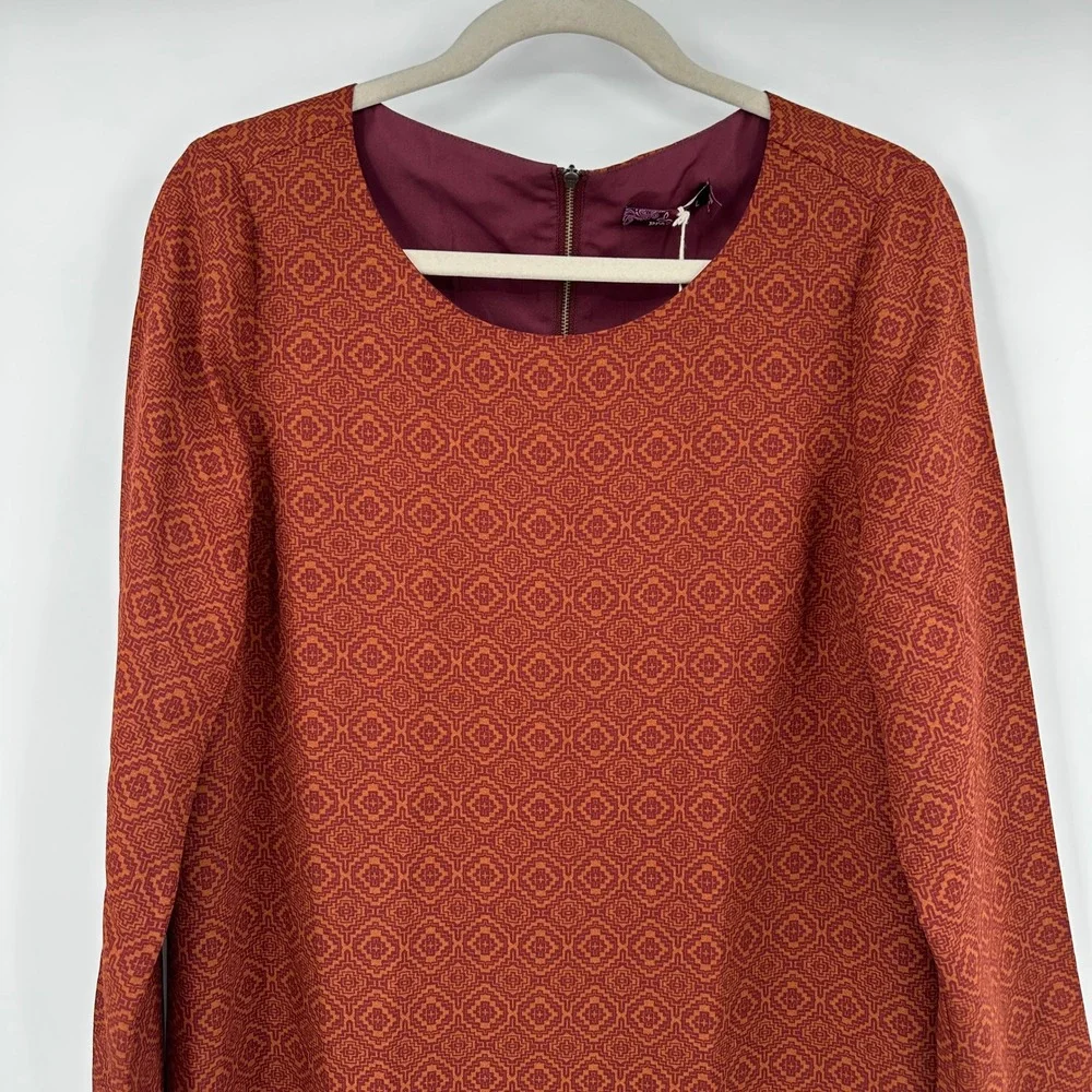 Prana Cece Dress Pomegranate Geometric Medallion Long Sleeve Shift Large Western